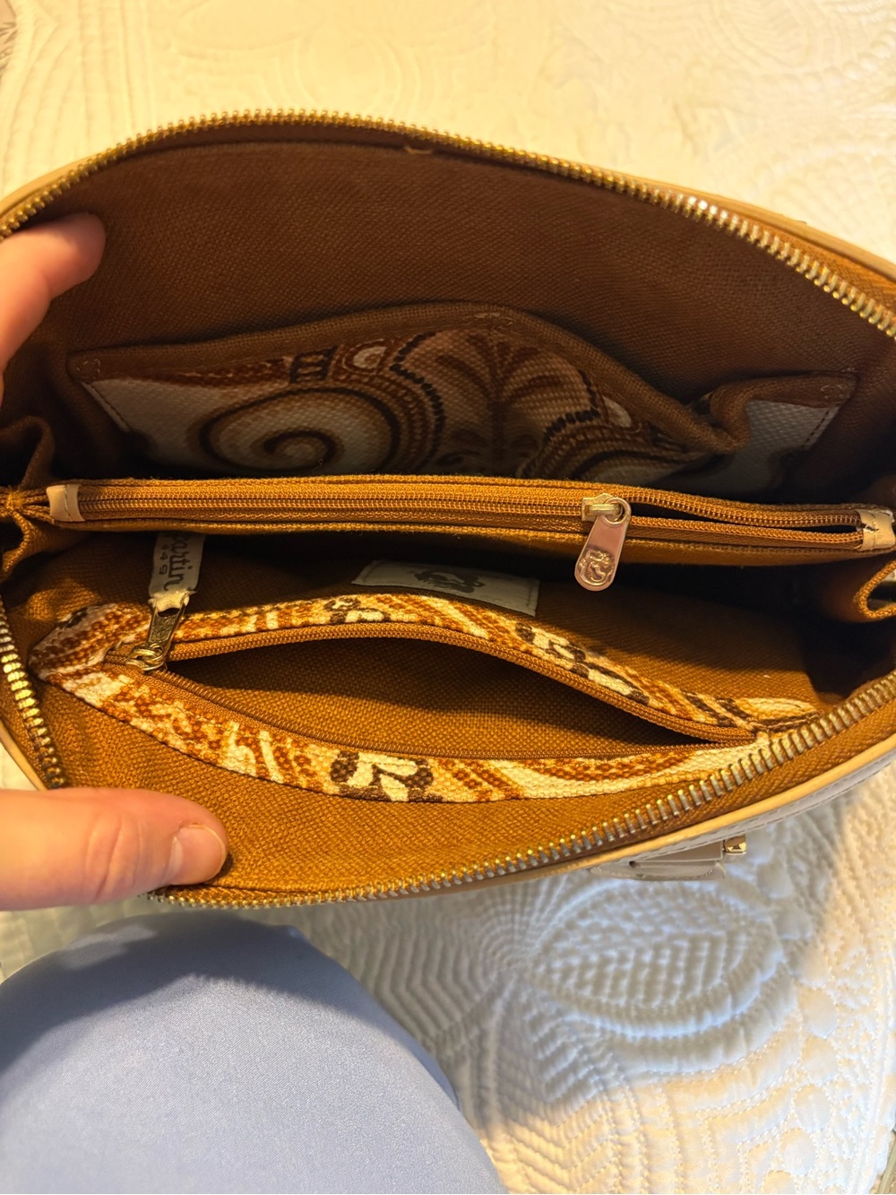 Spartina 449 Beige Paisley Satchel Crossbody Bag Boho Coastal Tassel Purse‎ - Picture 7 of 7